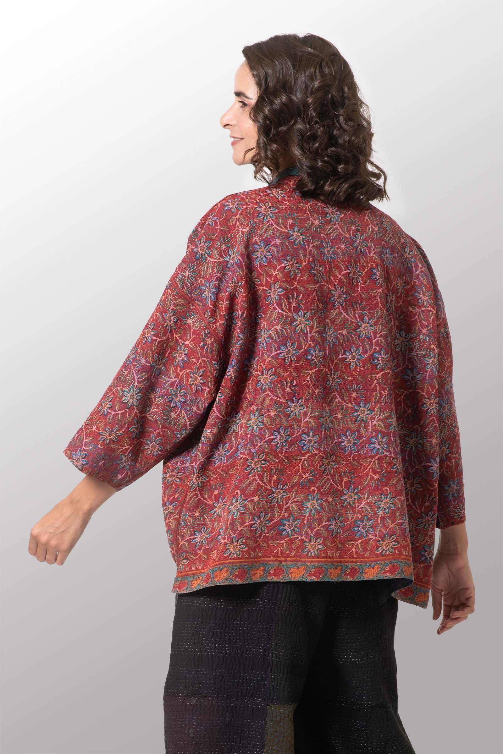 VINTAGE SILK GEORGETTE KANTHA MINI KIMONO JACKET