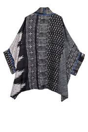 SILK COTTON OMBRE PRINT KANTHA DOUBLE COLLAR PONCHO