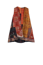 VINTAGE SILK PATCH KANTHA BELL SHAPE LONG VEST