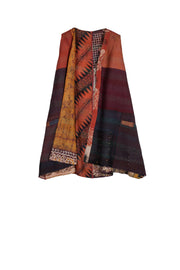 VINTAGE SILK PATCH KANTHA BELL SHAPE LONG VEST