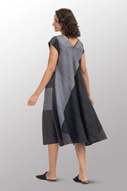 MIEKO MINTZ COTTON SILK PATCH BW OMBRE KANTHA FLARE DRESS