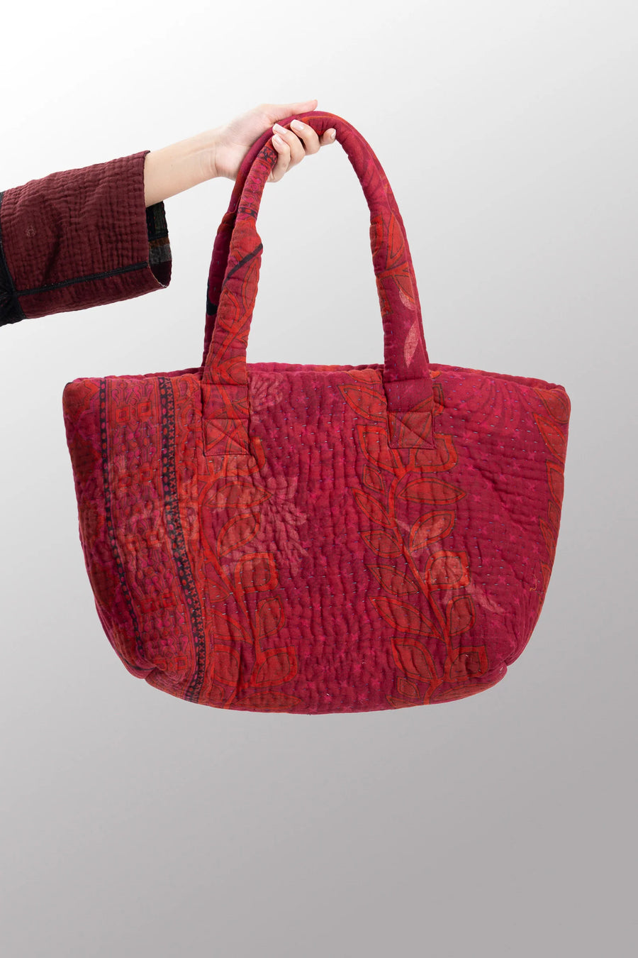 Mieko Mintz QUILTED OVER DYE COTTON KANTHA WIDE TOTE