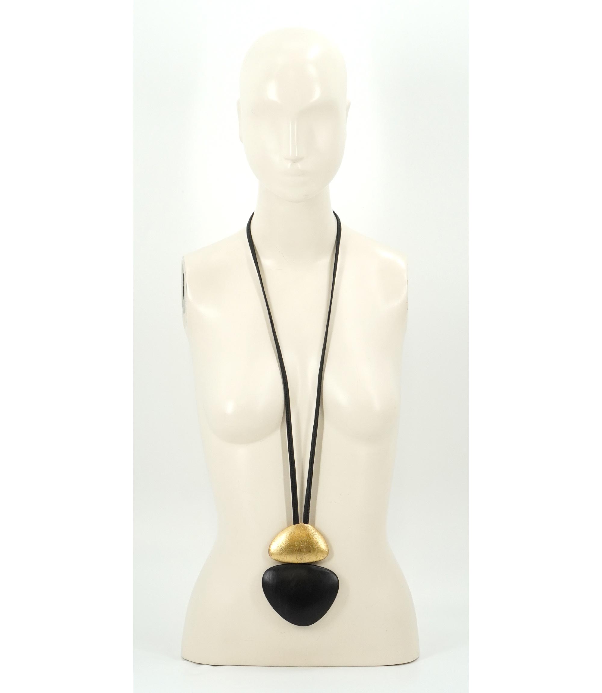 EBONY AND GOLD FOIL PENDANT WITH LEATHER STRAP