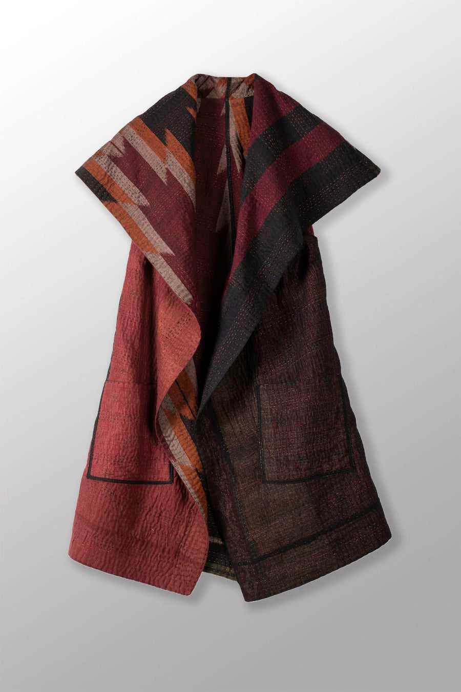 Mieko Mintz WOVEN HANDLOOM IKAT WITH OMBRE KANTHA CIRCULAR VEST